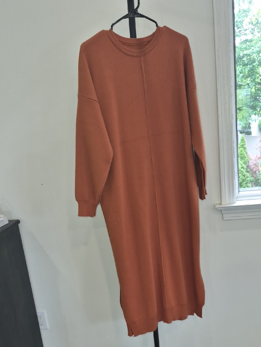 SHEIN Rust Orange Long Sleeve Knit Maxi Dress
